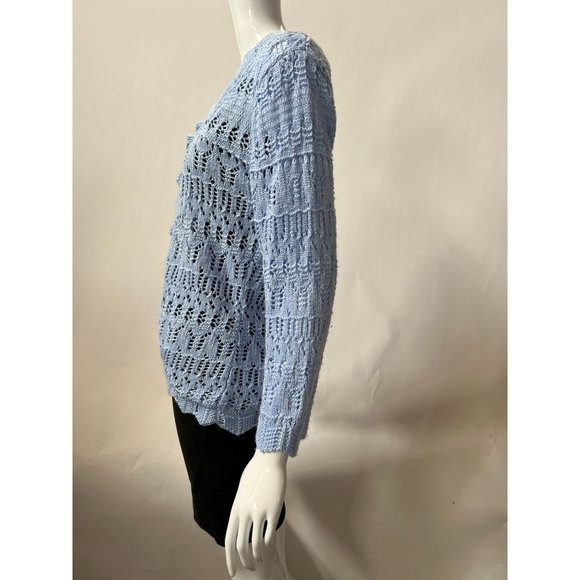 White Stag Knit Sweater Size 10 Love You Blue Acrylic Open Weave - Picture 6 of 16